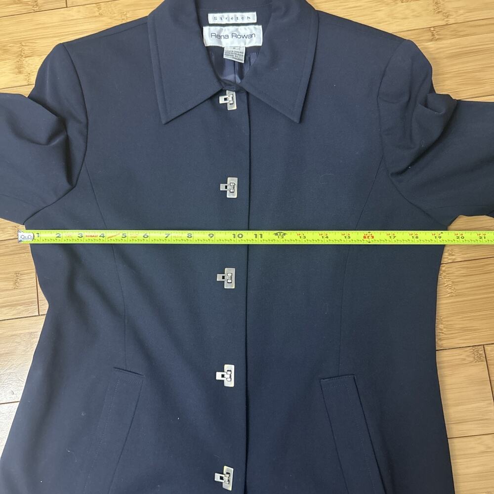 Vintage Rena Rowan Navy Coat Dress Geometric Buttons Cool Girl Sz 8 - Picture 5 of 9